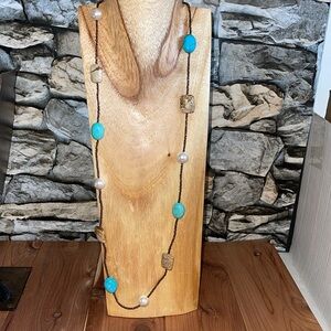 Lia Sophia "Capri" Genuine Jasper & Turquoise, Faux Pearls,‎ Gold Long Necklace